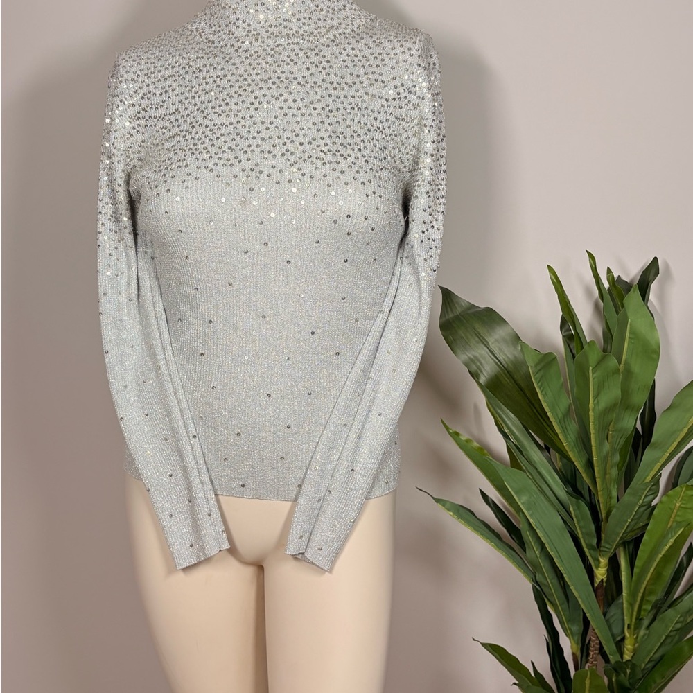 Once Again Silver Metallic Sequin Sweater